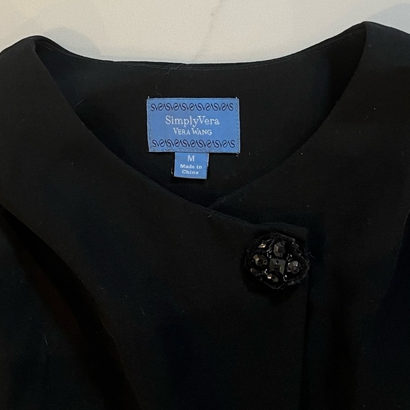Simply Vera Wang Black Cap Sleeve Swing Dress with Jewel Button Size Medium - Picture 2 of 5